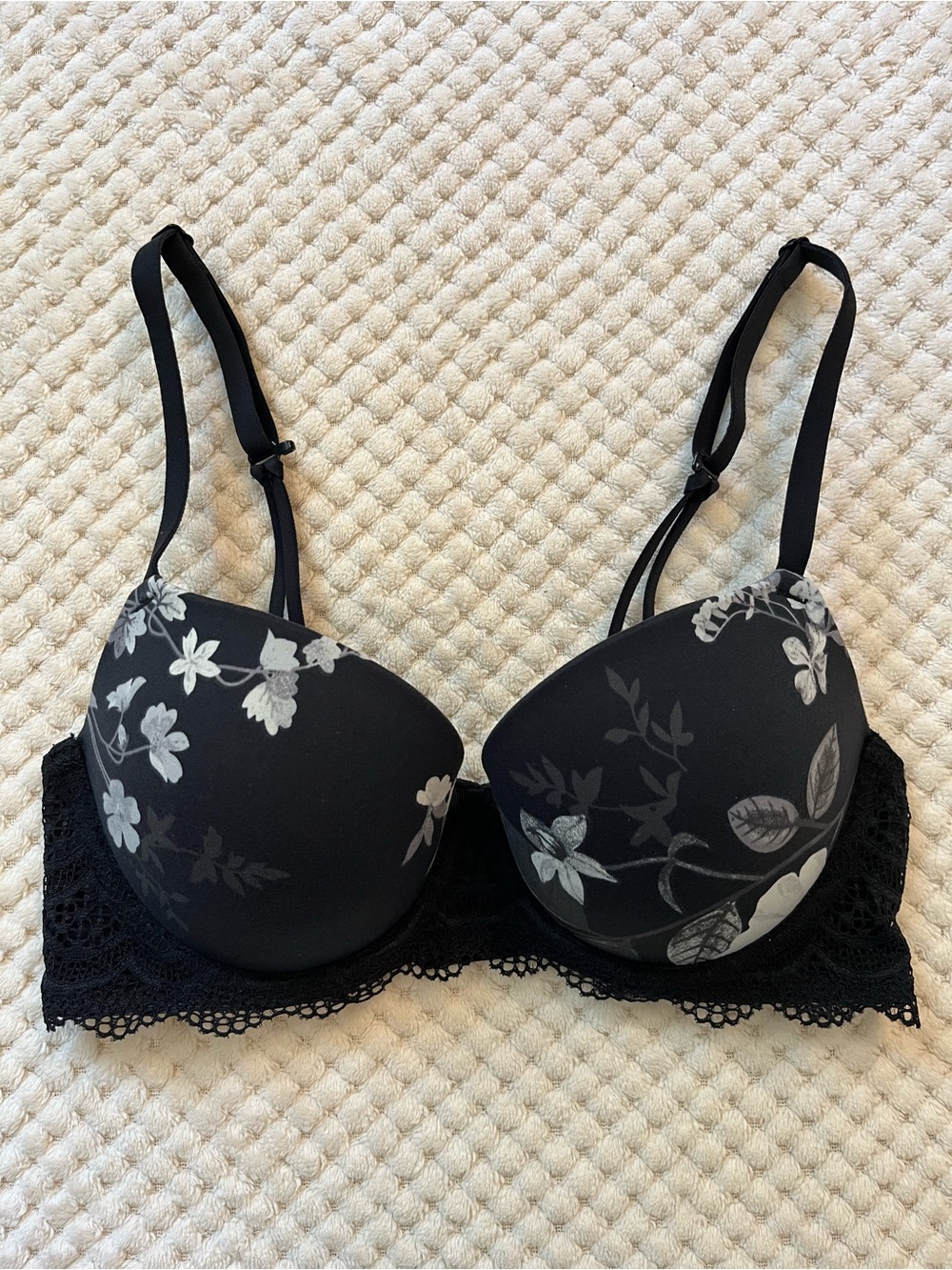 Auden Floral Lace Trim Black Convertible Push-Up Bra